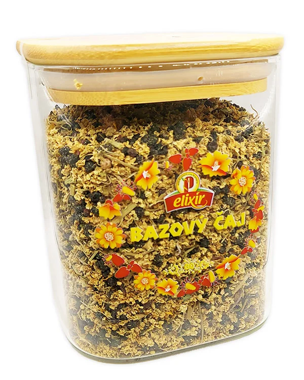 Produktové balenie Bazový čaj - sypaný čaj v sklenenej dóze 1l