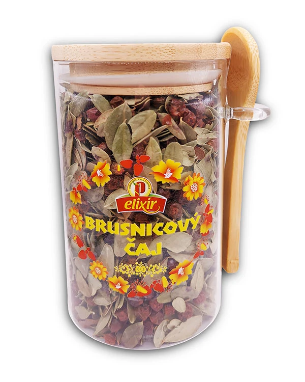 Produktové balenie Brusnicový čaj - sypaný čaj v skle s lyžičkou